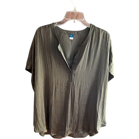 Old Navy Tops - Old Navy olive green satin blouse Sz XXL